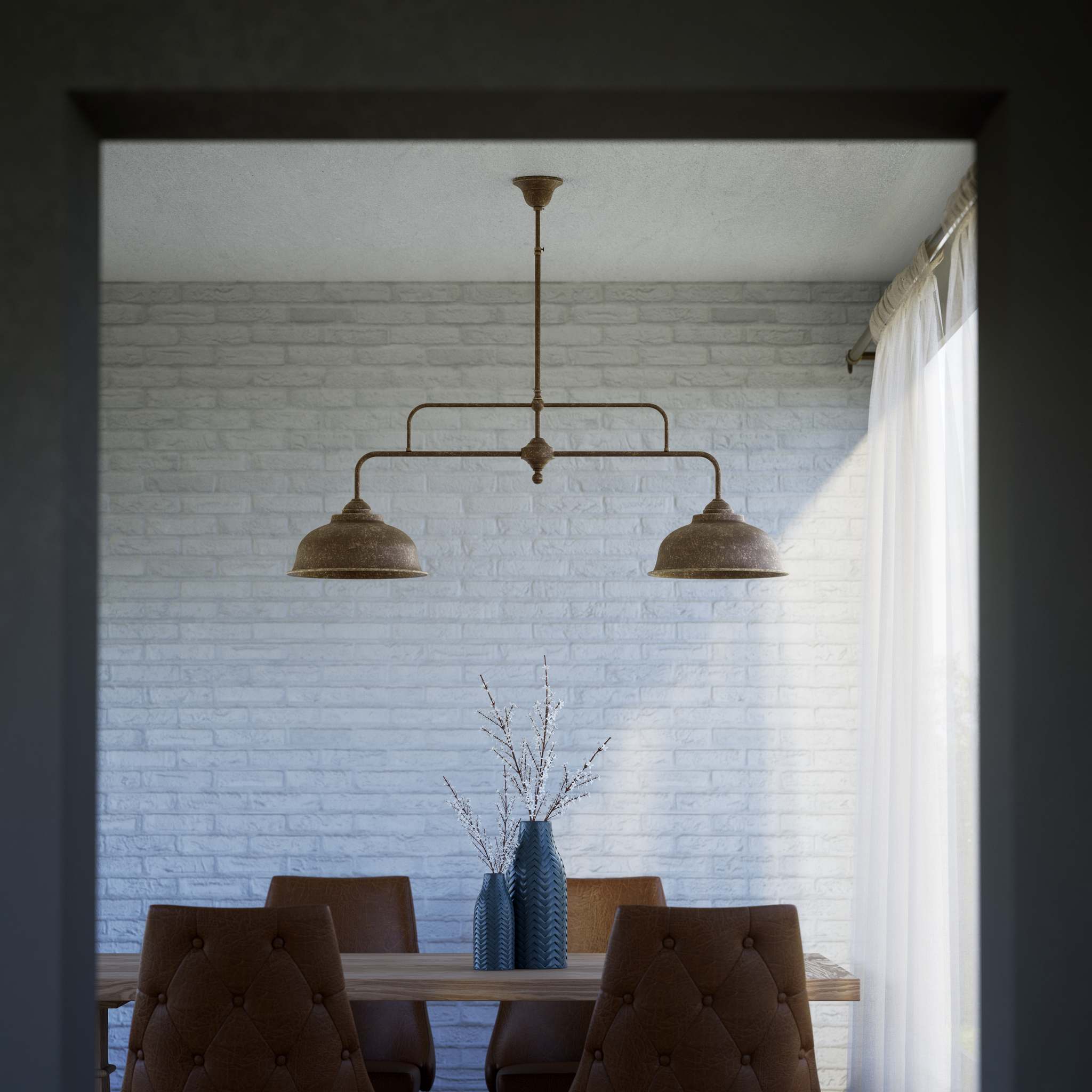 Industrial style pendant lamp in brass with two dome shades, vintage design Made in Italy from the Oslo collection by Ghidini 1849 - Finish: OAS Antique Brass