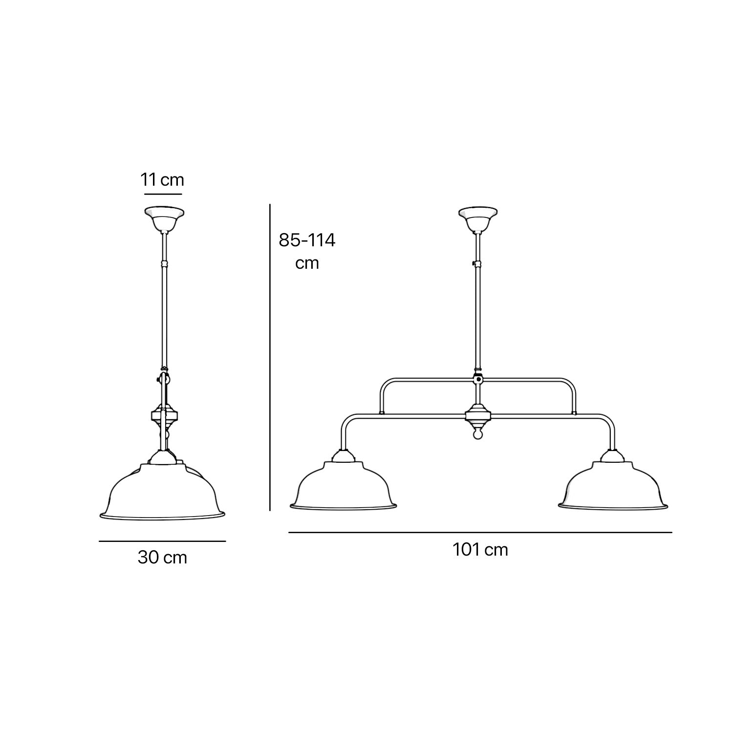 Industrial style pendant lamp in brass with two dome shades, vintage design Made in Italy from the Oslo collection by Ghidini 1849