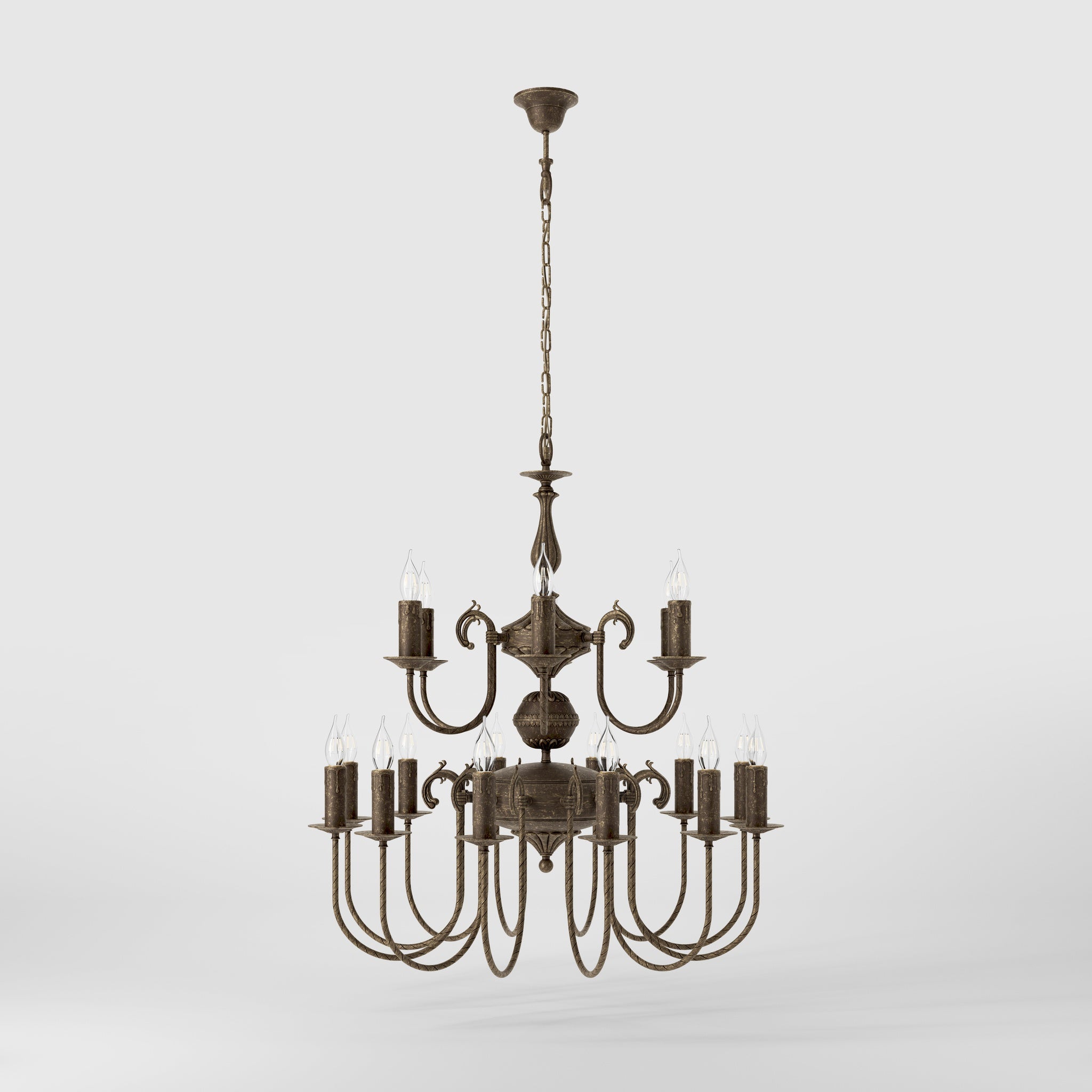 Majestic brass chandelier with two-tier design and 18 lights, elegant details Made in Italy by Ghidini 1849 - Finish: OAS Antique Brass