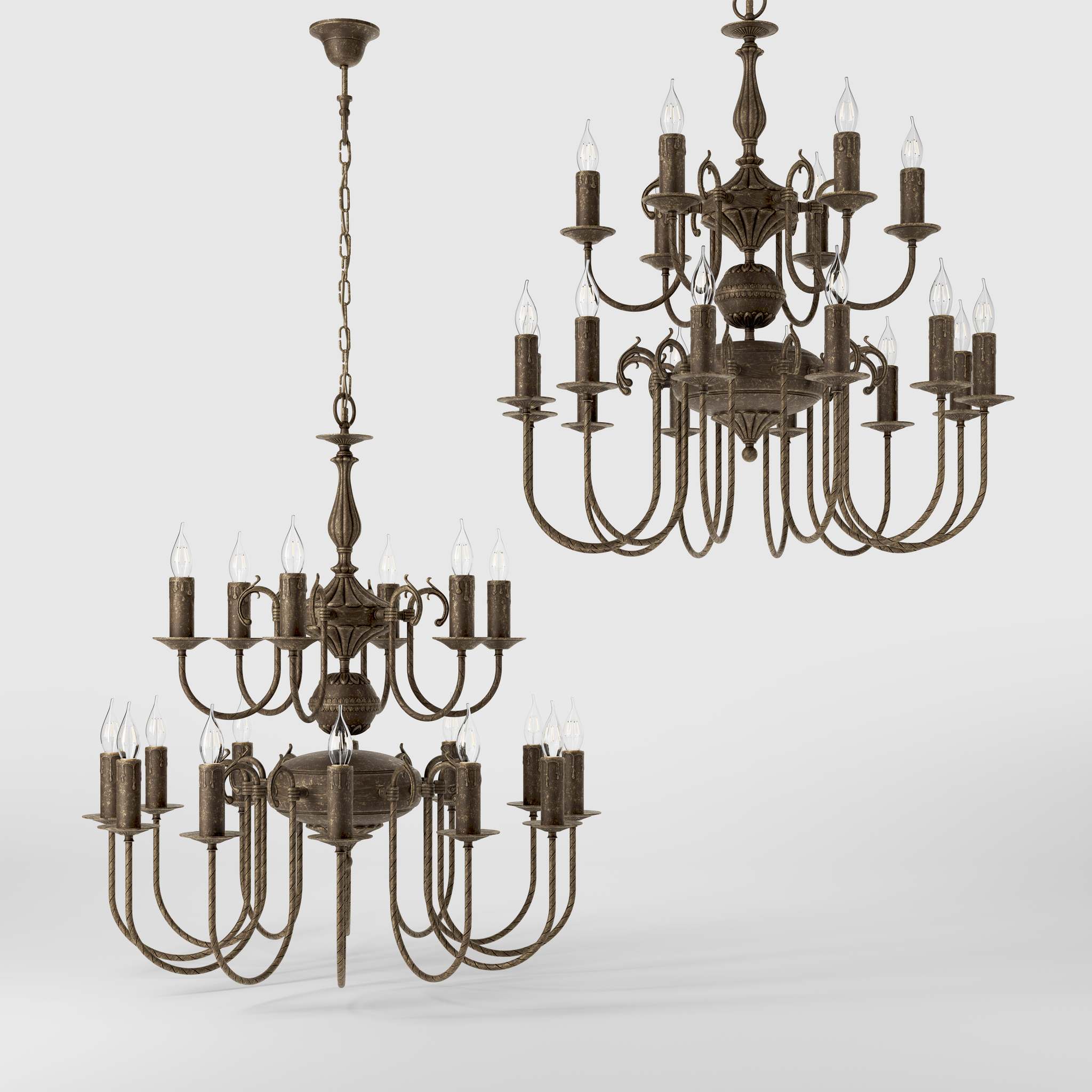 Majestic brass chandelier with two-tier design and 18 lights, elegant details Made in Italy by Ghidini 1849 - Finish: OAS Antique Brass