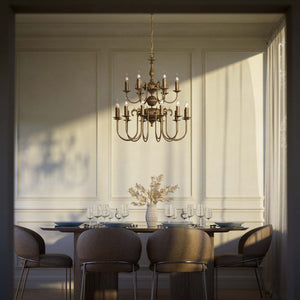 Majestic brass chandelier with two-tier design and 18 lights, elegant details Made in Italy by Ghidini 1849 - Finish: OAS Antique Brass