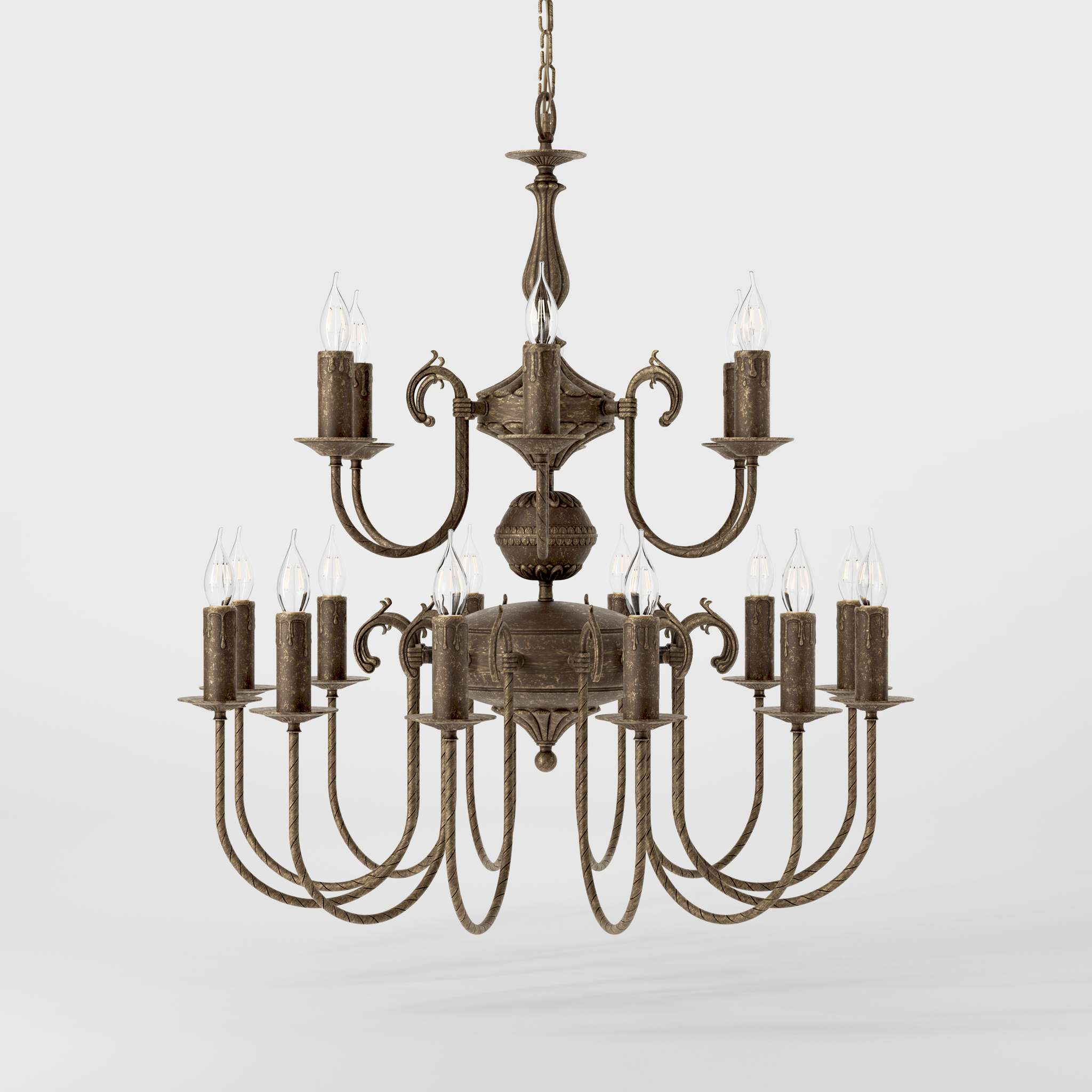 Majestic brass chandelier with two-tier design and 18 lights, elegant details Made in Italy by Ghidini 1849 - Finish: OAS Antique Brass