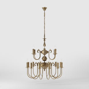 Majestic brass chandelier with two-tier design and 18 lights, elegant details Made in Italy by Ghidini 1849 - Finish: OBS Bronze Satin Brass