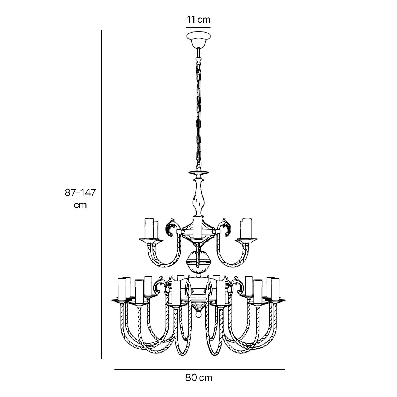 Majestic brass chandelier with two-tier design and 18 lights, elegant details Made in Italy by Ghidini 1849
