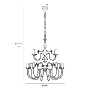 Majestic brass chandelier with two-tier design and 18 lights, elegant details Made in Italy by Ghidini 1849