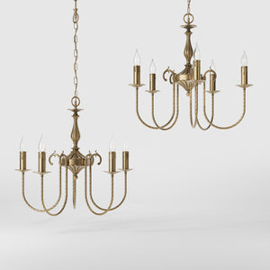 Classic five-light brass chandelier with intertwined arms and lamp holders decorated with dripping wax pattern by Ghidini 1849 - Finish: OBS Bronze Satin Brass
