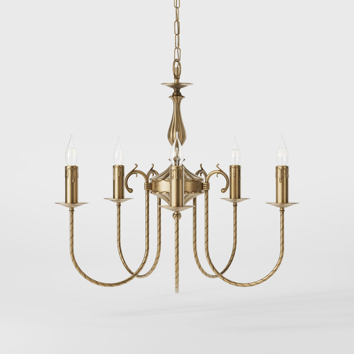 Five-Light Classic Chandelier with Twisted Arms - OBS Bronze Satin Brass