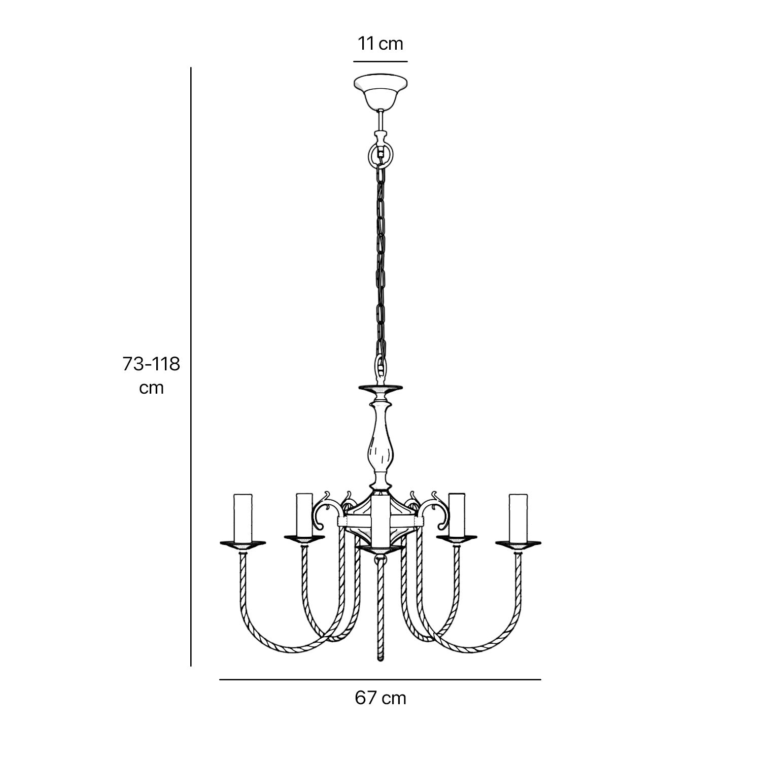 Classic five-light brass chandelier with intertwined arms and lamp holders decorated with dripping wax pattern by Ghidini 1849