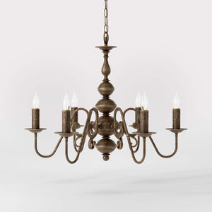 Flemish brass chandelier with 6 lights, elegant curved arms, classic design, Made in Italy - Finish: OAS Antique Brass