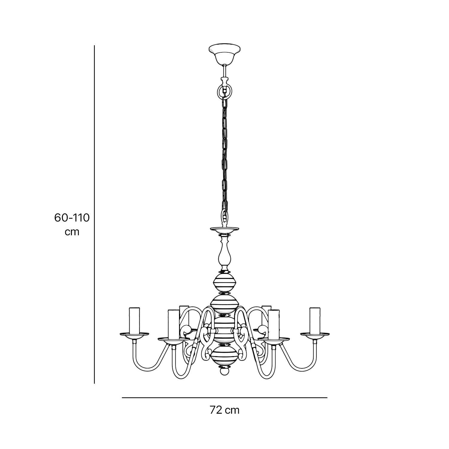 Flemish brass chandelier with 6 lights, elegant curved arms, classic design, Made in Italy