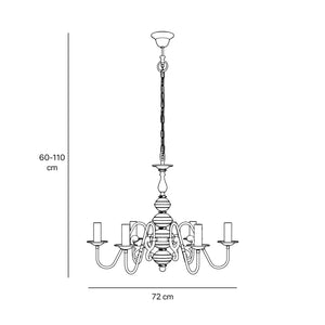 Flemish brass chandelier with 6 lights, elegant curved arms, classic design, Made in Italy