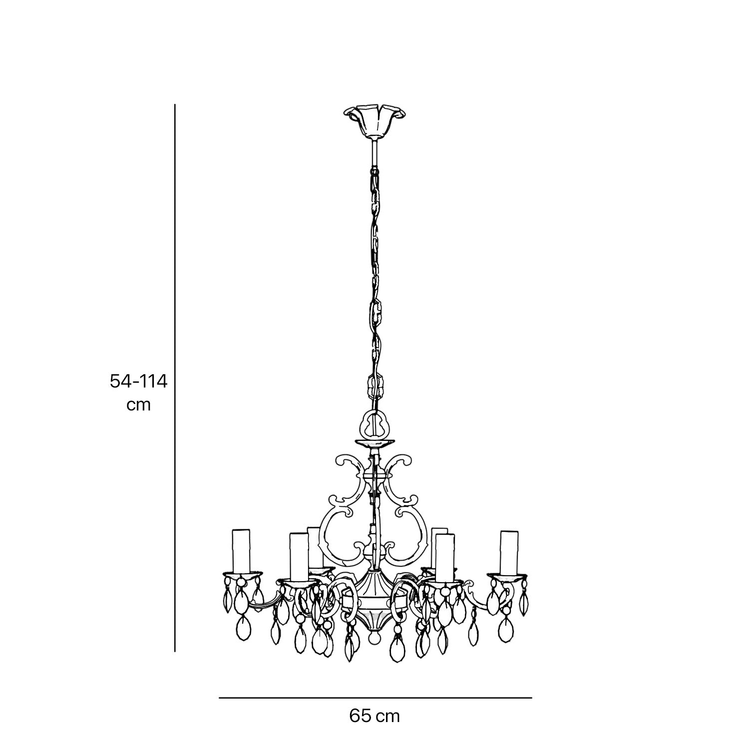 Baroque brass chandelier with six lights and crystal pendants by Ghidini 1849