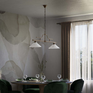  Brass pendant light with dual glossy white conical shades, classic-industrial style by Ghidini 1849 - Finish: OBM Bronze Satin Matt Brass