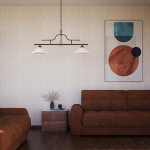  Brass pendant light with dual glossy white conical shades, classic-industrial style by Ghidini 1849 - Finish: OBM Bronze Satin Matt Brass