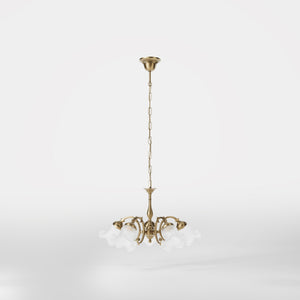 Brass floral chandelier with frosted glass shades and curved arms by Ghidini 1849 - Finish: Finish: OBS Bronze Satin Brass