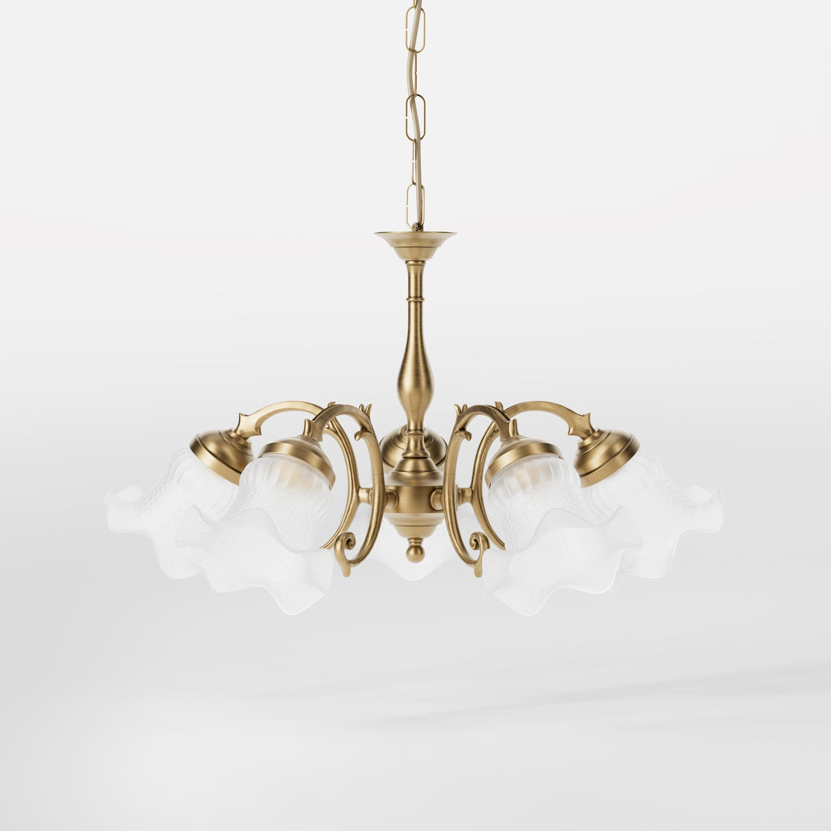 Lampadario Floreale in Ottone e Vetro Satinato Ricciolo - OBS Bronzo Satinato