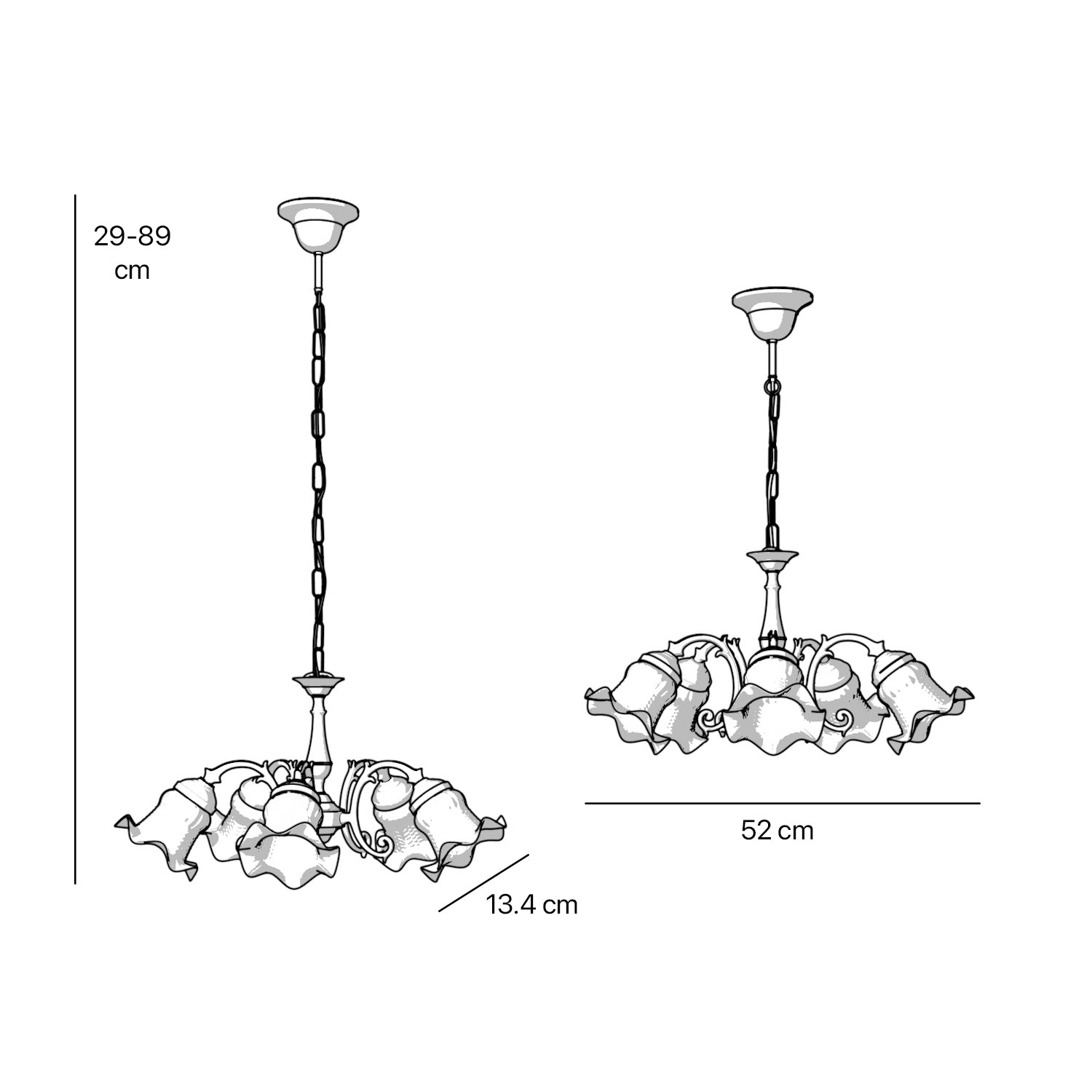 Brass floral chandelier with frosted glass shades and curved arms by Ghidini 1849