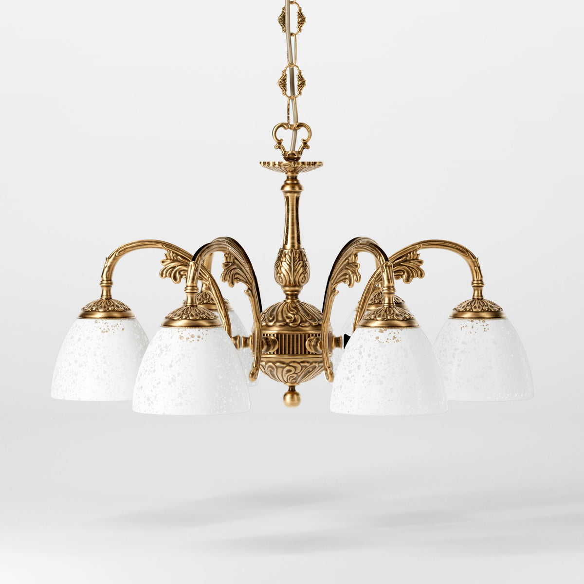 Art Nouveau Brass Chandelier with Six Arms Beatrice - OBS Bronze Satin Brass