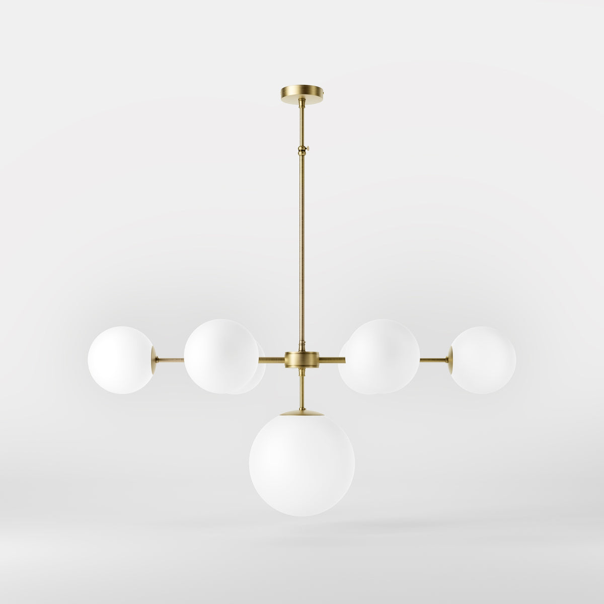 Brass Chandelier with Opal Glass Spheres Musa - OBV Bronze Satin Light Brass