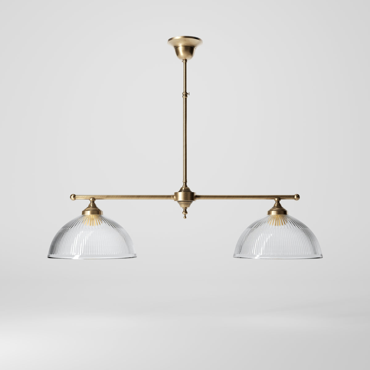 Lustre Billiard En Laiton Avec Abat-Jours En Verre - OBS Bronze Laiton Satiné