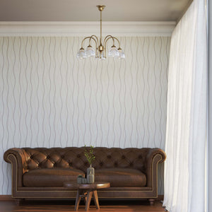 Five light chandelier brass ribbed glass clear neoclassical design dining room Italian Ghidini 1849 - Finish: OBS Bronze Satin Brass