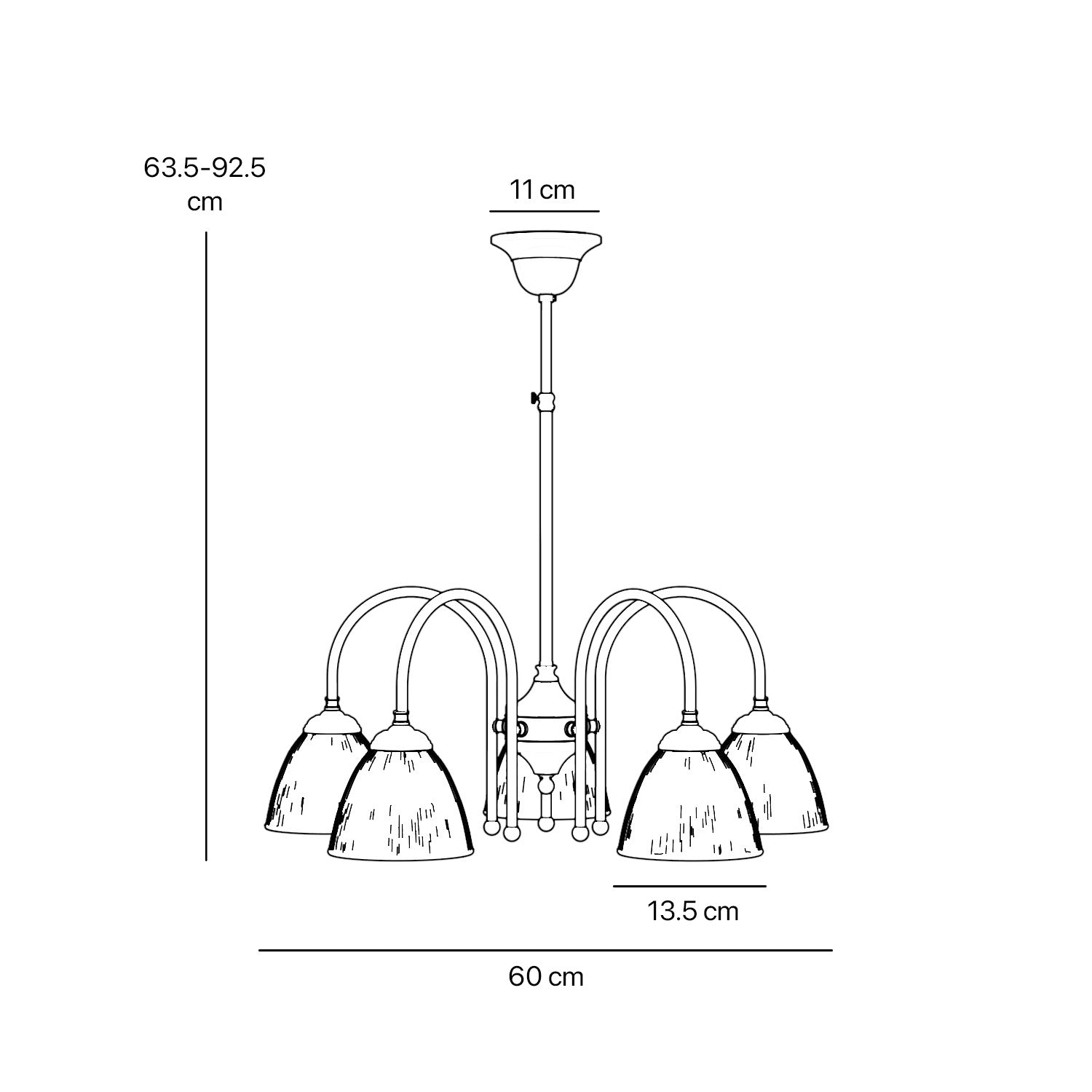 Five light chandelier brass ribbed glass clear neoclassical design dining room Italian Ghidini 1849
