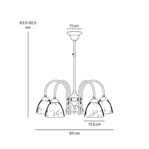 Five light chandelier brass ribbed glass clear neoclassical design dining room Italian Ghidini 1849