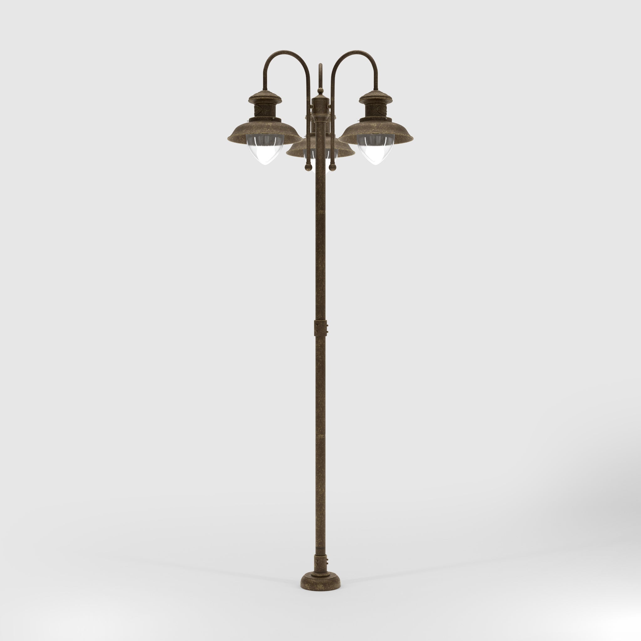 Complete outdoor post lamp with pole featuring three teardrop glass diffusers and brass structure from Amalfi collection by Ghidini 1849 - Finish: OAS Antique Brass