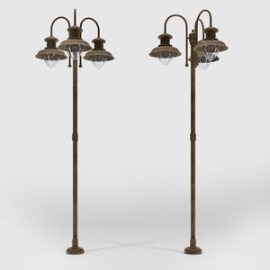 Complete outdoor post lamp with pole featuring three teardrop glass diffusers and brass structure from Amalfi collection by Ghidini 1849 - Finish: OAS Antique Brass