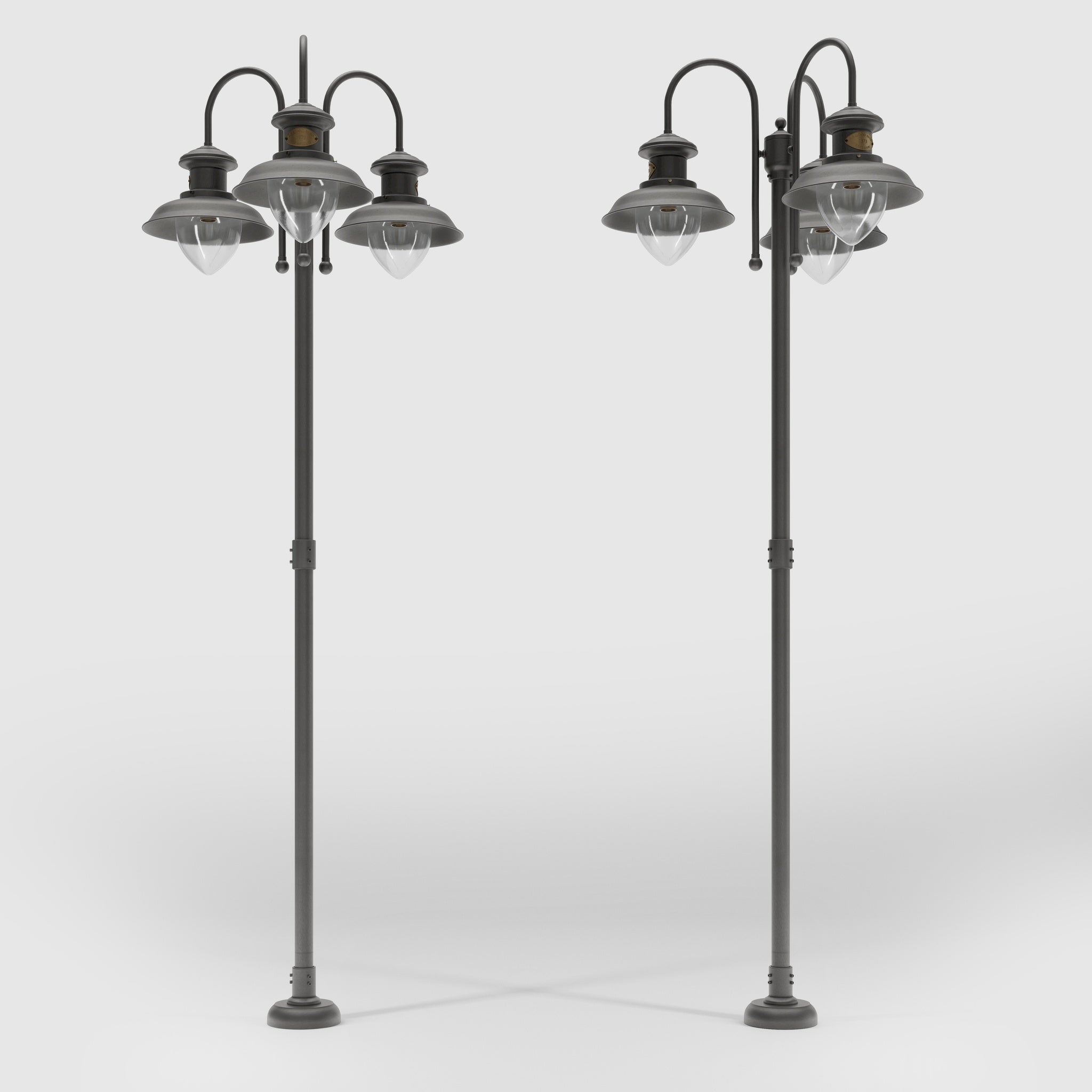 Complete outdoor post lamp with pole featuring three teardrop glass diffusers and brass structure from Amalfi collection by Ghidini 1849 - Finish: OBR Dark Bronze