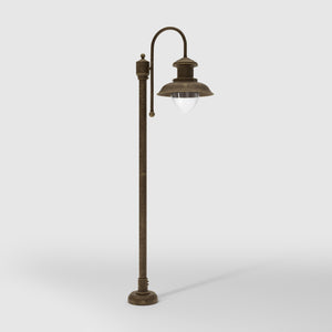 Complete outdoor post lamp with pinecone-shaped glass diffuser and brass structure from the Amalfi collection by Ghidini 1849 - Finish: OAS Antique Brass