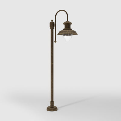 Complete outdoor post lamp with pinecone-shaped glass diffuser and brass structure from the Amalfi collection by Ghidini 1849 - Finish: OAS Antique Brass