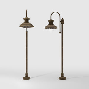 Complete outdoor post lamp with pinecone-shaped glass diffuser and brass structure from the Amalfi collection by Ghidini 1849 - Finish: OAS Antique Brass