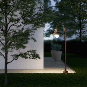 Complete outdoor post lamp with pinecone-shaped glass diffuser and brass structure from the Amalfi collection by Ghidini 1849 - Finish: OAS Antique Brass