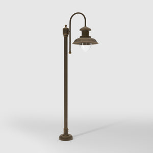 Complete outdoor post lamp with pinecone-shaped glass diffuser and brass structure from the Amalfi collection by Ghidini 1849 - Finish: OBM Bronze Satin Matt Brass