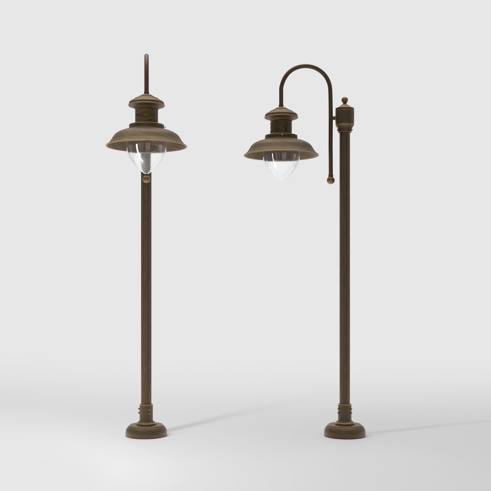 Complete outdoor post lamp with pinecone-shaped glass diffuser and brass structure from the Amalfi collection by Ghidini 1849 - Finish: OBM Bronze Satin Matt Brass