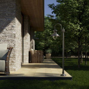 Complete outdoor post lamp with pinecone-shaped glass diffuser and brass structure from the Amalfi collection by Ghidini 1849 - Finish: OBR Dark Bronze