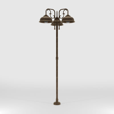 Classic brass and glass garden lamp with three decorative arms, outdoor lighting by Ghidini 1849 - Finish: OAS Antique Brass
