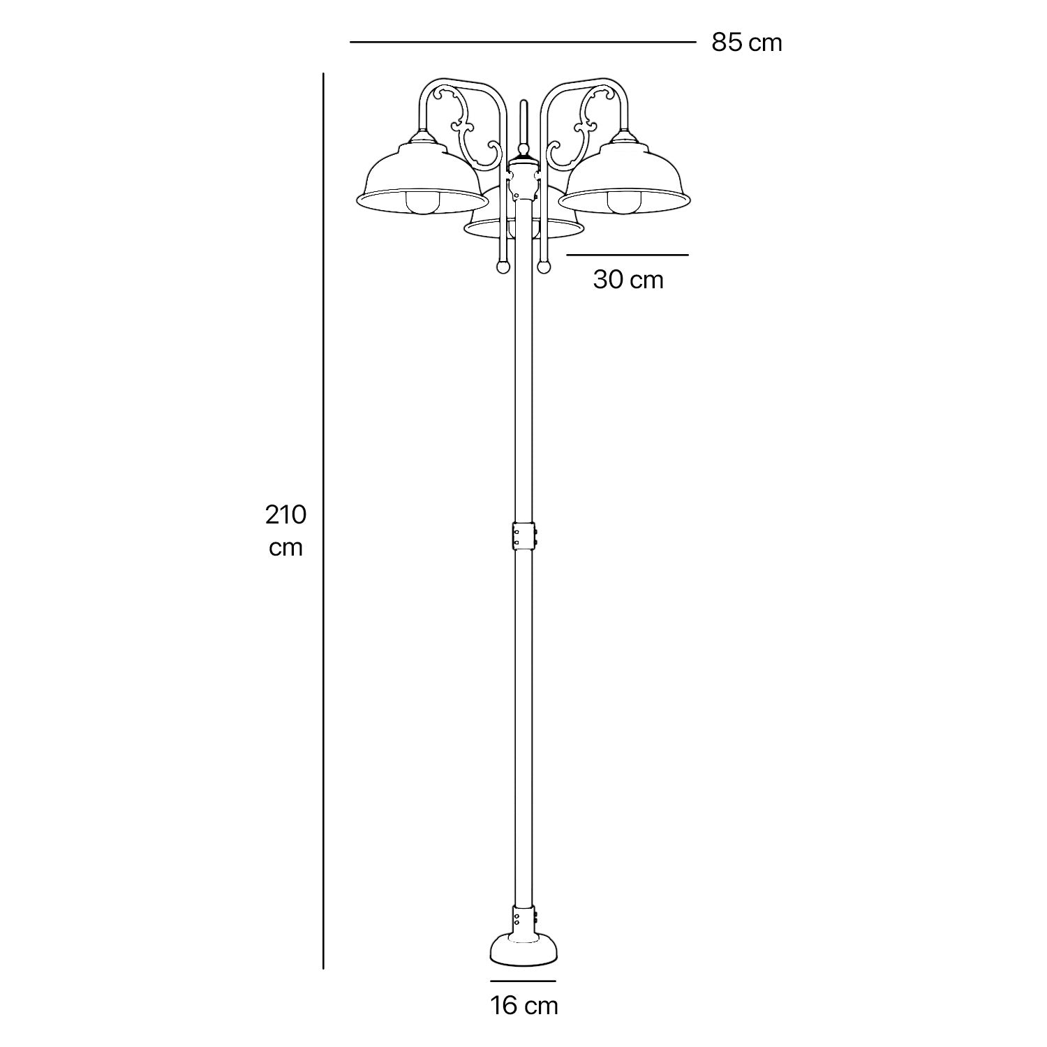 Classic brass and glass garden lamp with three decorative arms, outdoor lighting by Ghidini 1849
