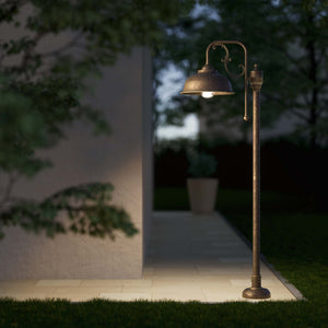 Classic brass and glass garden lamp with decorative curved arm, outdoor lighting by Ghidini 1849 - Finish: OAS Antique Brass