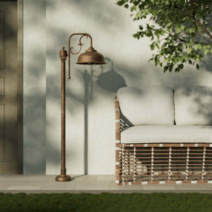 Classic brass and glass garden lamp with decorative curved arm, outdoor lighting by Ghidini 1849 - Finish: OAS Antique Brass