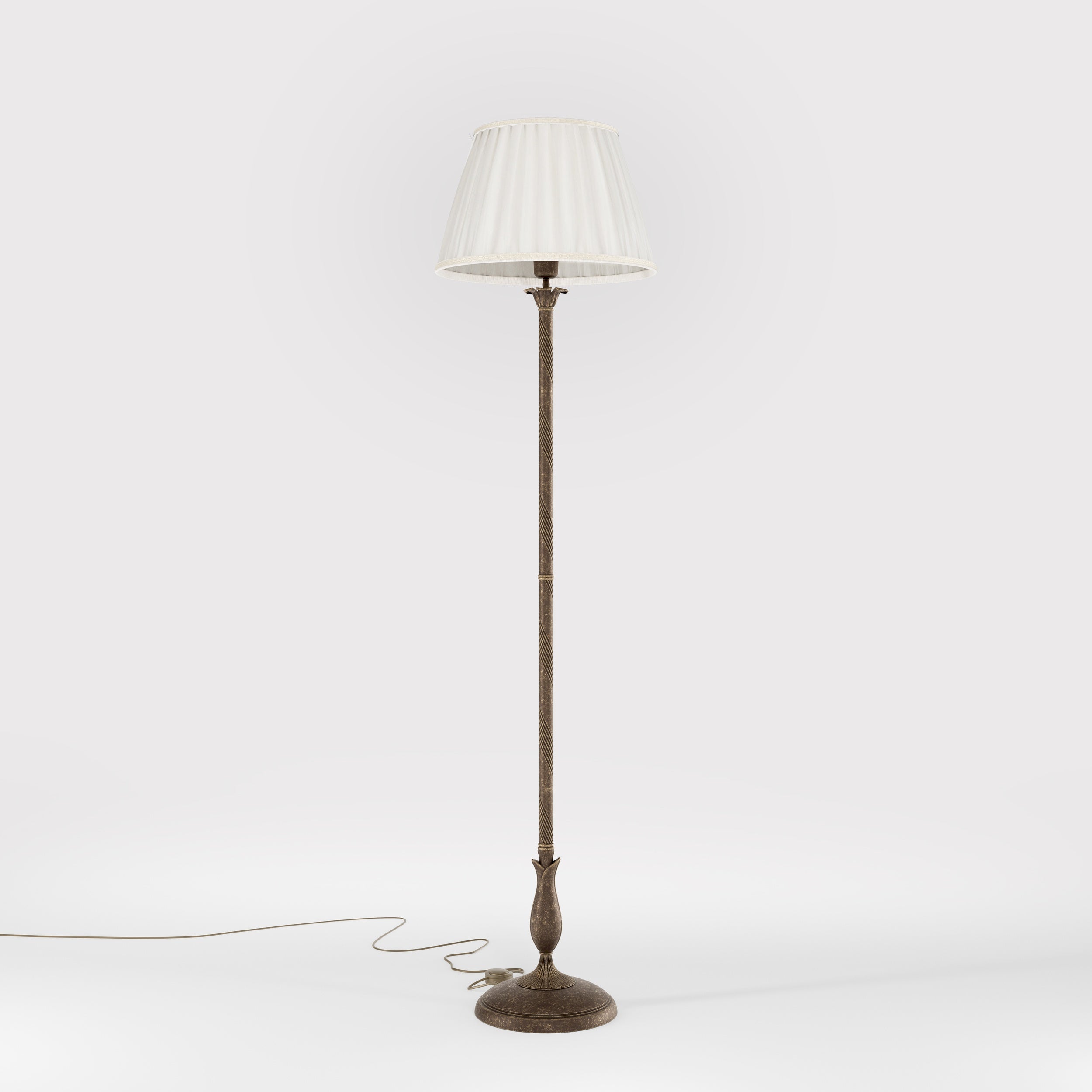 Classic brass floor lamp with braided stem ivory white pleated shade and elegant decorative base - Finish: OAS Antique Brass