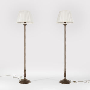 Classic brass floor lamp with braided stem ivory white pleated shade and elegant decorative base - Finish: OAS Antique Brass