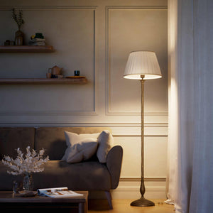 Classic brass floor lamp with braided stem ivory white pleated shade and elegant decorative base - Finish: OAS Antique Brass