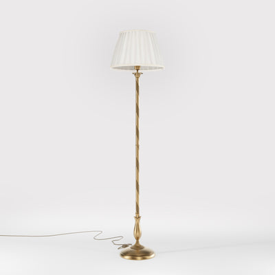 Classic brass floor lamp with braided stem ivory white pleated shade and elegant decorative base - Finish: OBS Bronze Satin Brass