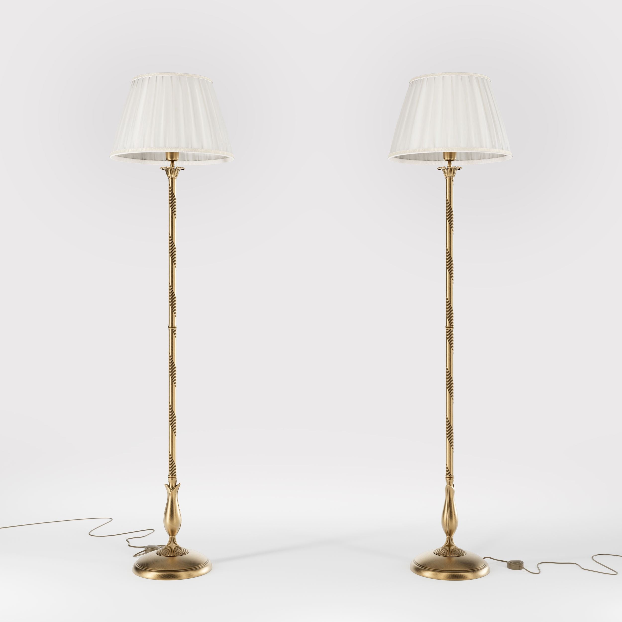 Classic brass floor lamp with braided stem ivory white pleated shade and elegant decorative base - Finish: OBS Bronze Satin Brass