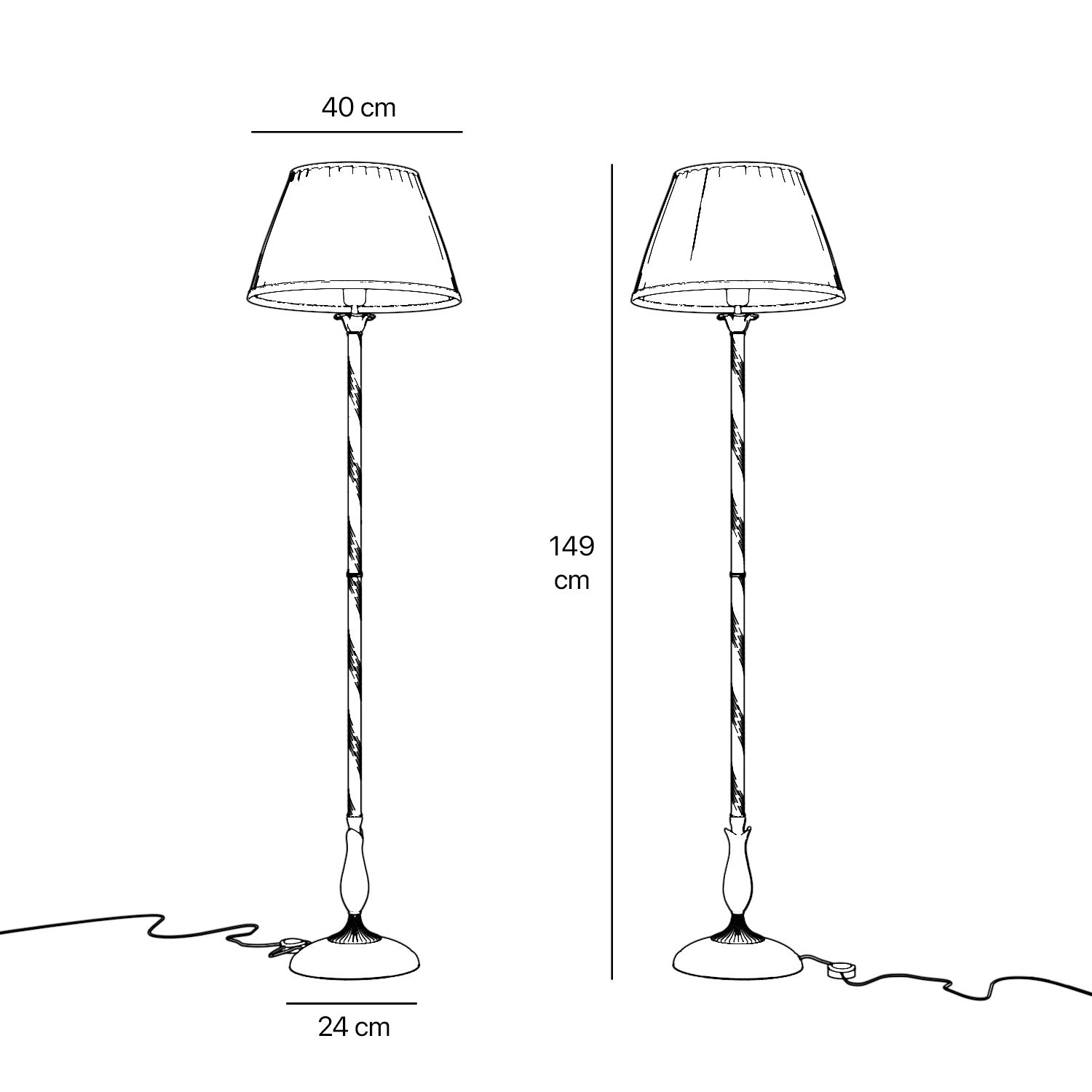 Classic brass floor lamp with braided stem ivory white pleated shade and elegant decorative base