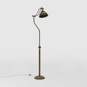 Industrial style brass floor lamp with adjustable articulated arm and conical shade, vintage design Made in Italy by Ghidini 1849 - Finish: OAS Antique Brass