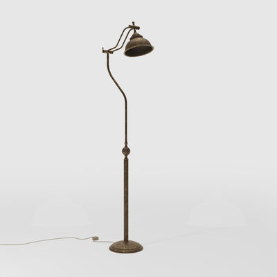 Industrial style brass floor lamp with adjustable articulated arm and conical shade, vintage design Made in Italy by Ghidini 1849 - Finish: OAS Antique Brass