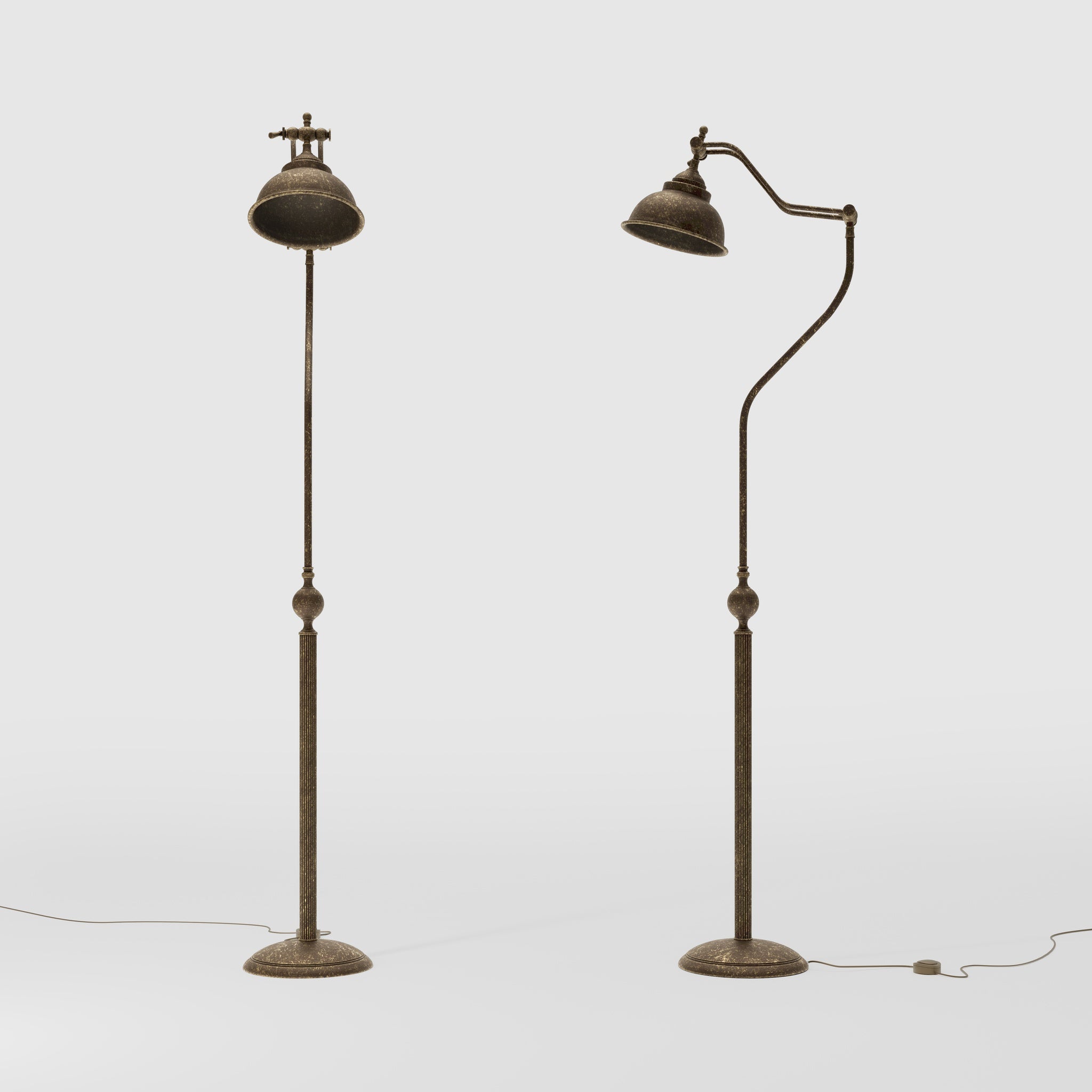 Industrial style brass floor lamp with adjustable articulated arm and conical shade, vintage design Made in Italy by Ghidini 1849 - Finish: OAS Antique Brass